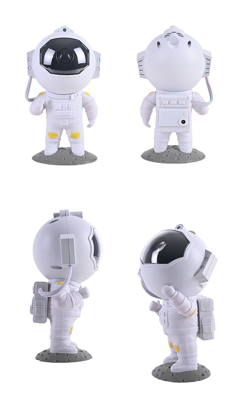 Four views of the astronaut projector: front, back, and both sides