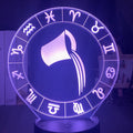 Aquarius water bearer engraved on the acrylic zodiac night light, lit purple