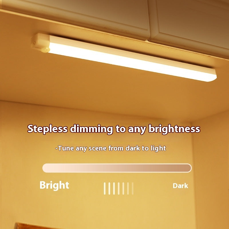 Light bar mounted under a cabinet, shown at different brightness levels