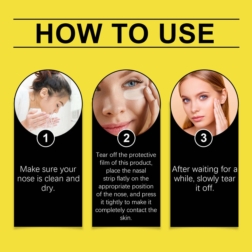 How to use: clean the nose, apply the strip, peel off